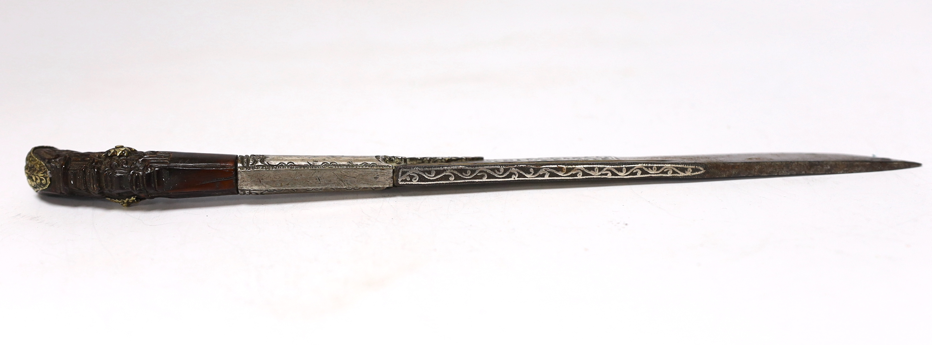 A 19th century Sri Lankan Knife Dagger (Piha Kaetta) with silver inlay, 24cm